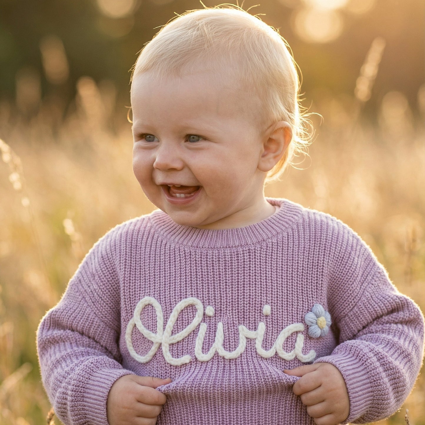 Handgestrickter personalisierter Strickpullover aus 100% Baumwolle