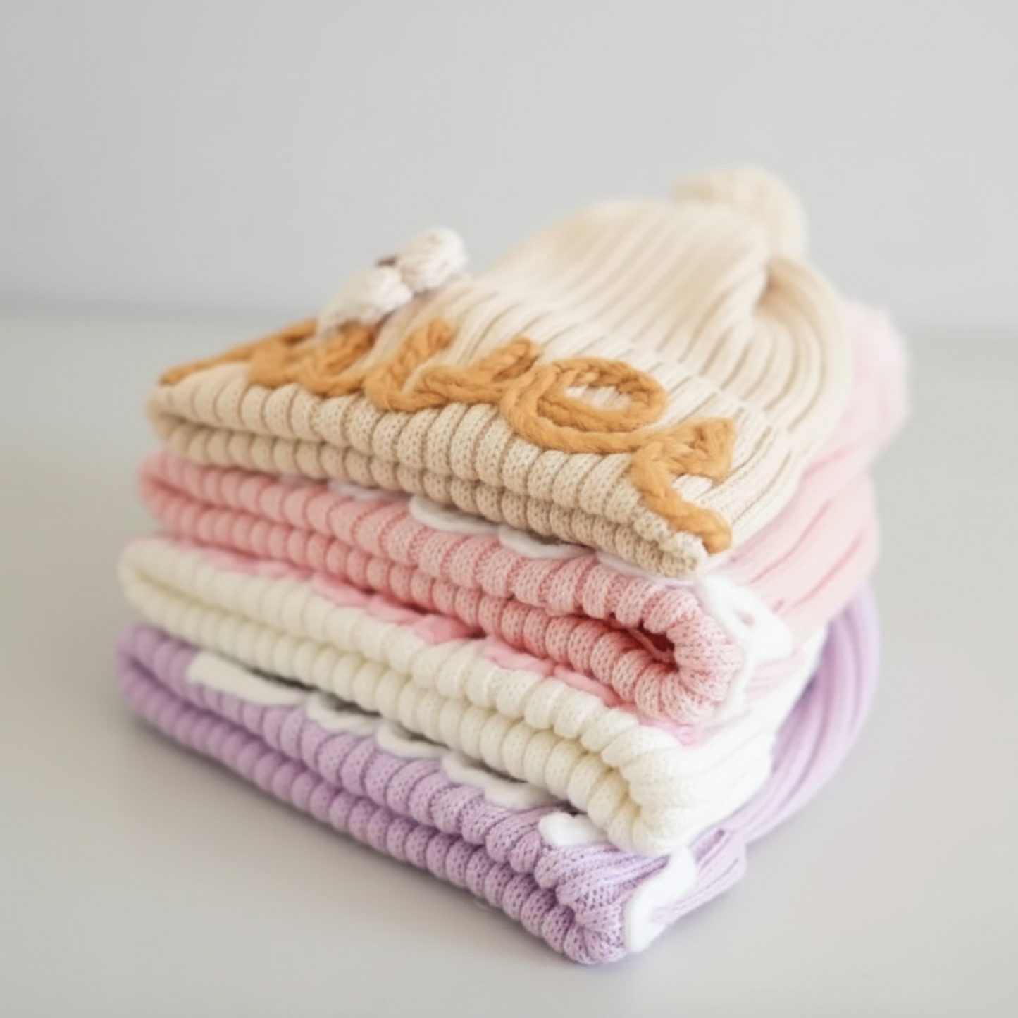 Personalisierte Mütze aus 100% Baumwolle – Handgestrickt