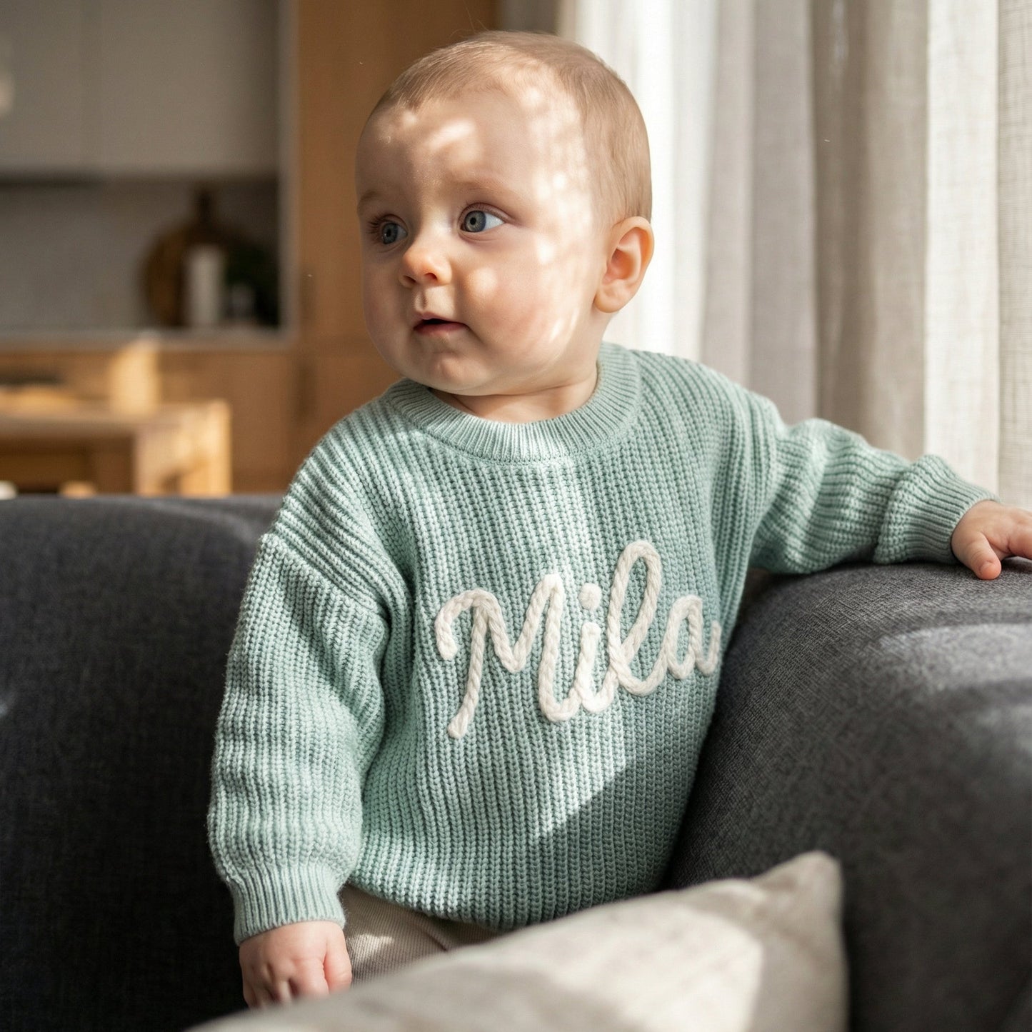 Handgestrickter personalisierter Strickpullover aus 100% Baumwolle