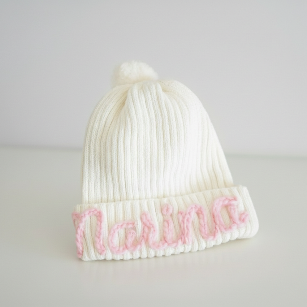 Personalisierte Mütze aus 100% Baumwolle – Handgestrickt