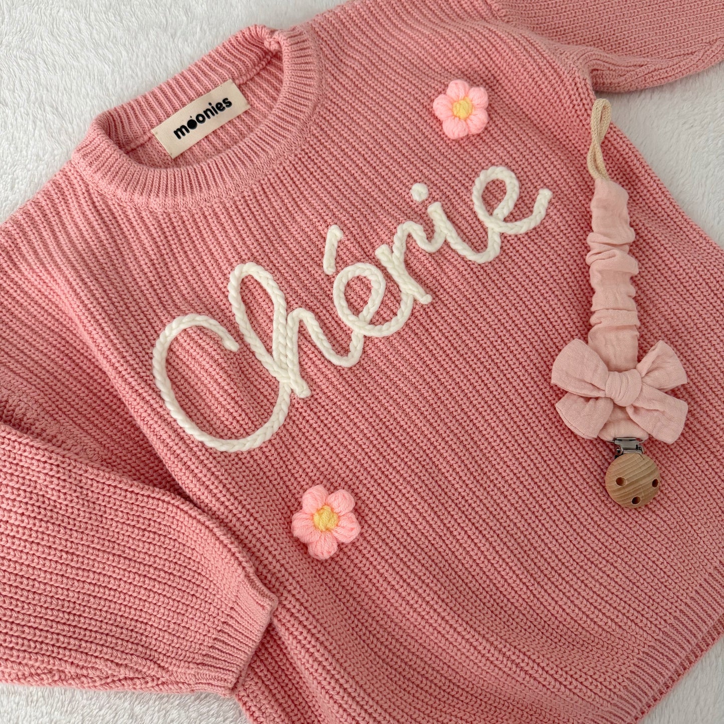 Handgestrickter personalisierter Strickpullover aus 100% Baumwolle