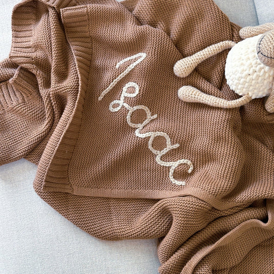 Personalisierte Decke aus 100% Baumwolle – Handgestrickt