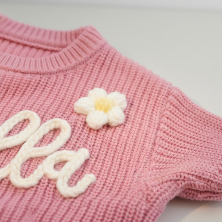 Personalisierter Pullover aus 100% Baumwolle – Handgestrickt