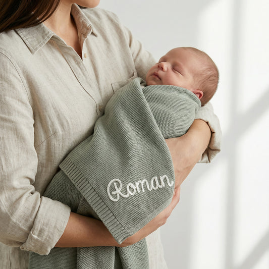 Personalisierte Decke aus 100% Baumwolle – Handgestrickt