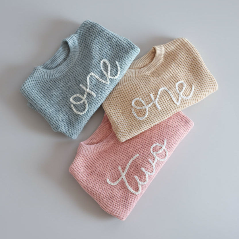 Personalisierter Pullover aus 100% Baumwolle – Handgestrickt