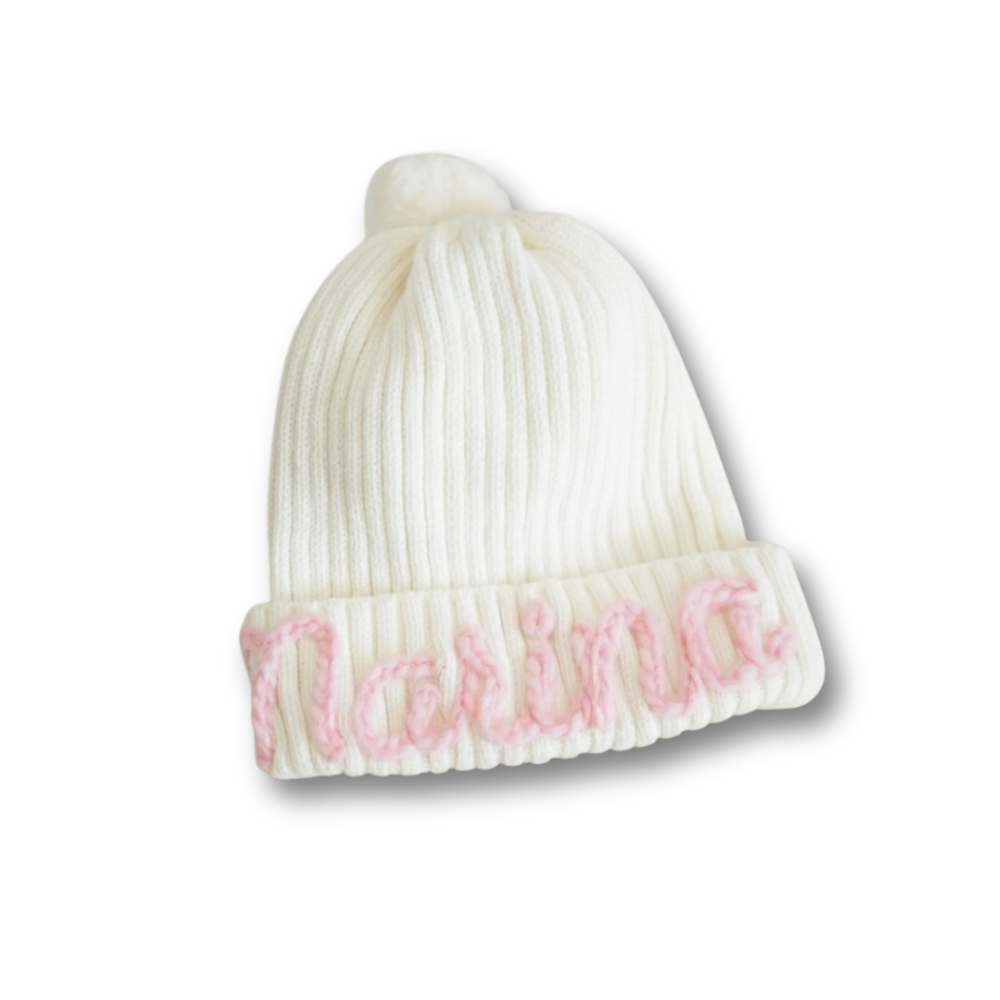 Personalisierte Mütze aus 100% Baumwolle – Handgestrickt